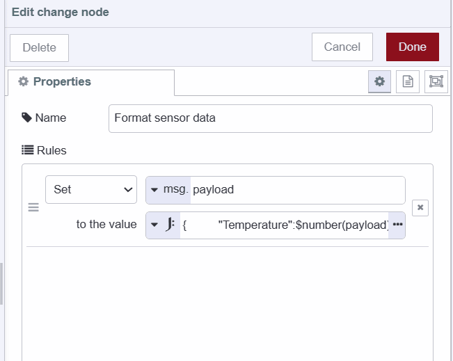 Screenshot of the change node formating sensor data "Screenshot of the change node formating sensor data"
